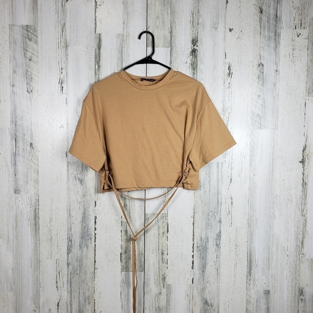 shein dark tan cropped tshirt with ties size medium
